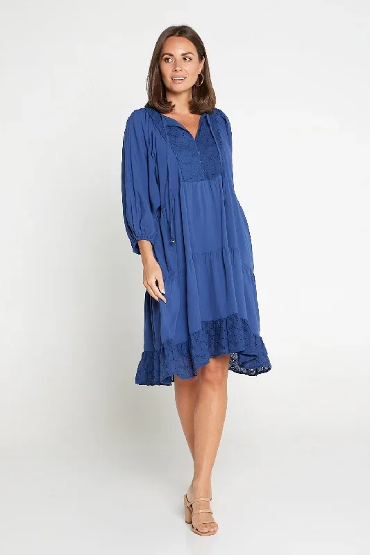 Lily Broderie Anglaise Bamboo Dress - Blue