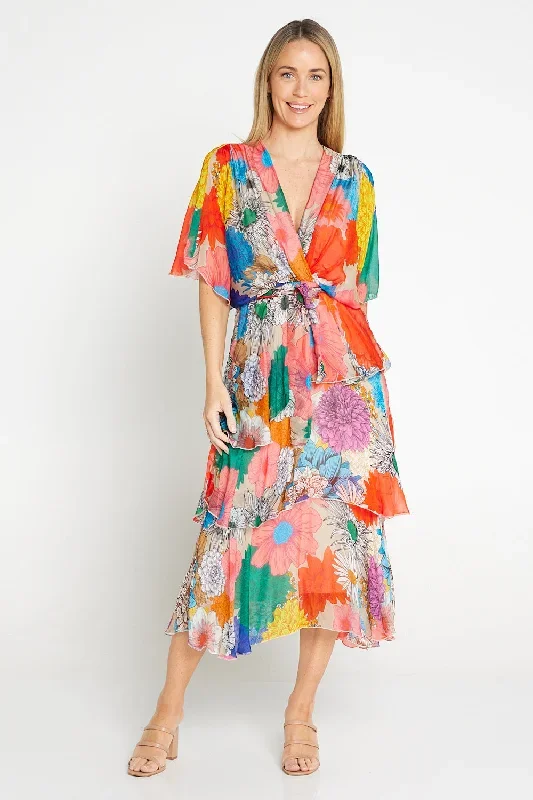 Loira Silk Dress - Rainbow Bouquet