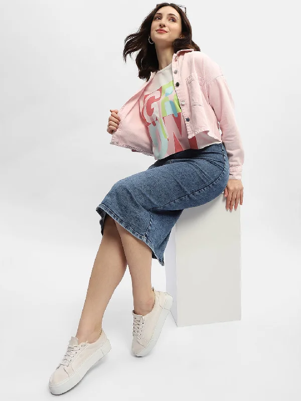 Madame Solid Pink Denim Jacket