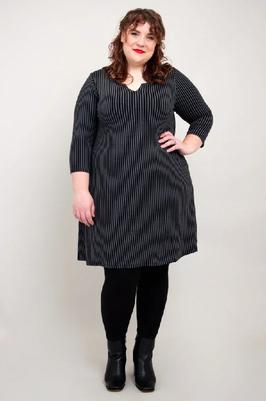 maggie-3-4-dress-black-grey-stripe