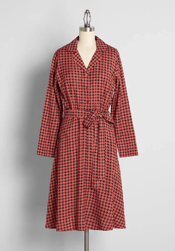 Making the Rounds Houndstooth Shirt Dress