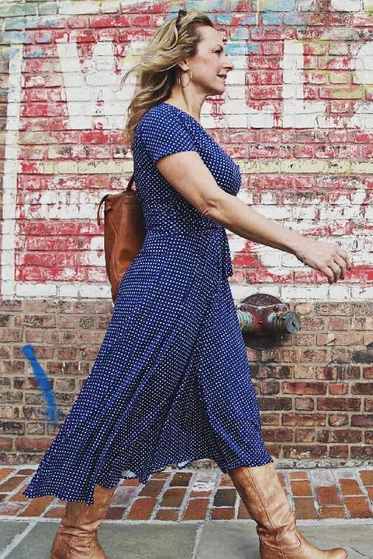 Margaret Dress - Indigo with White Pin Dots