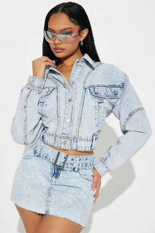 Maxed Out Moto Denim Bomber Jacket - Light Wash