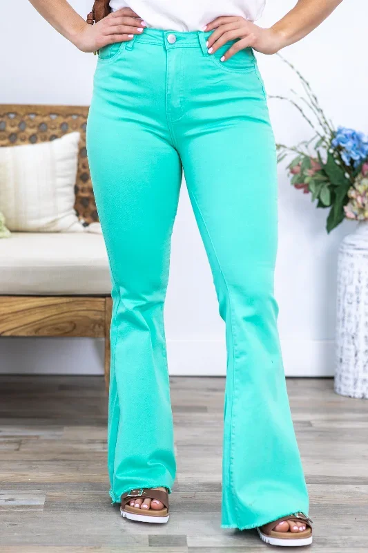 mint-flare-pants-with-raw-hem