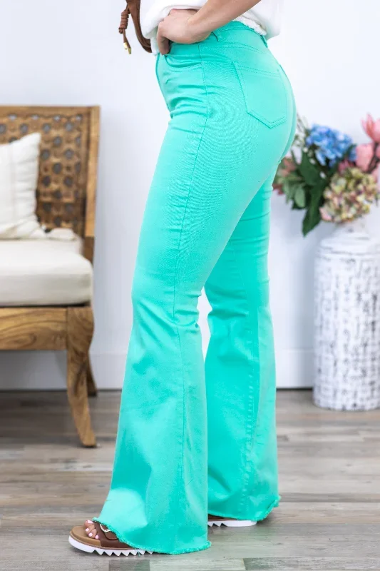 mint-flare-pants-with-raw-hem