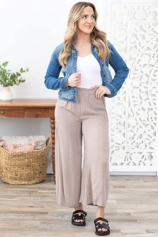 Mocha Woven Crinkle Wide Leg Pants