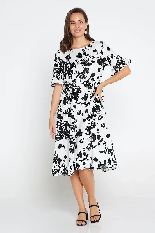 Nasira Cotton Dress - White/Black Print