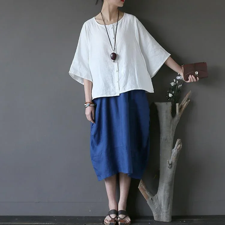 new-dark-blue-linen-cirlce-skirts-oversize-elastic-waist-casual-skirts