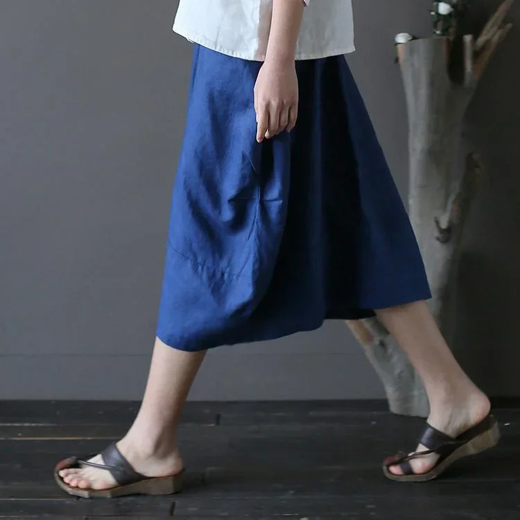 new-dark-blue-linen-cirlce-skirts-oversize-elastic-waist-casual-skirts