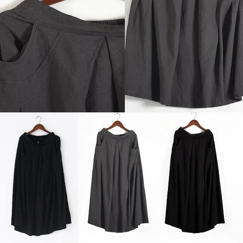 new-fashion-black-linen-skirts-baggy-loose-asymmetric-women-maxi-skirts