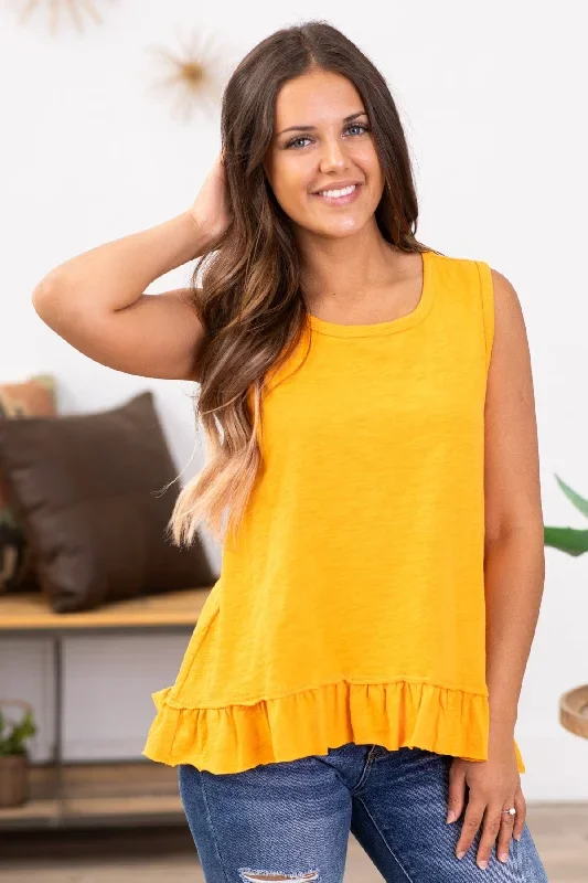 Orange Tank With Ruffle Trim