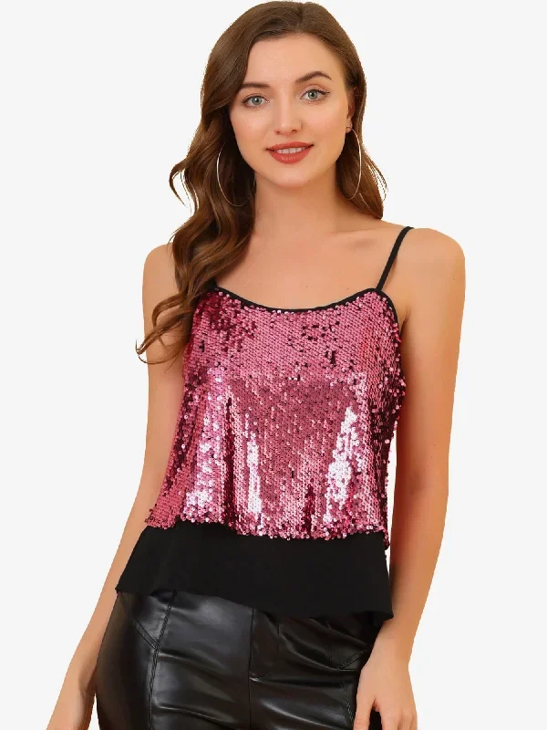 Sequined Camisole Sleeveless Shining Party Club Layered Cami Top