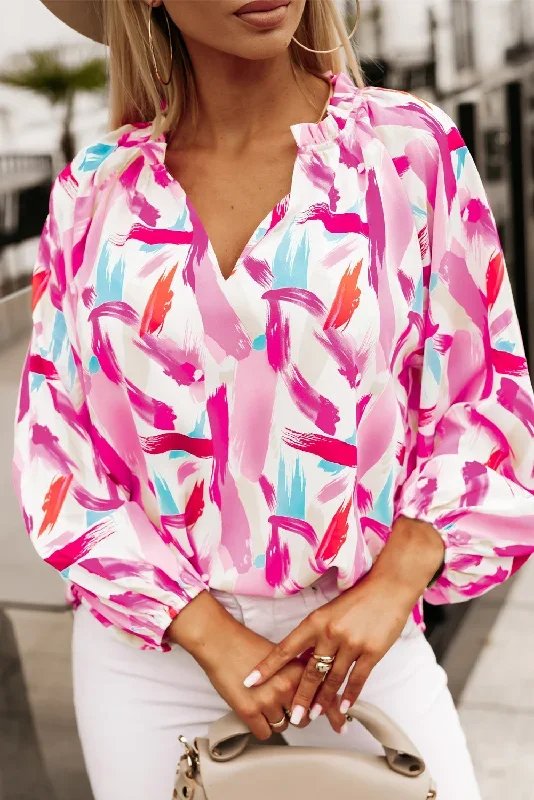 pink-abstract-brush-print-loose-fit-blouse