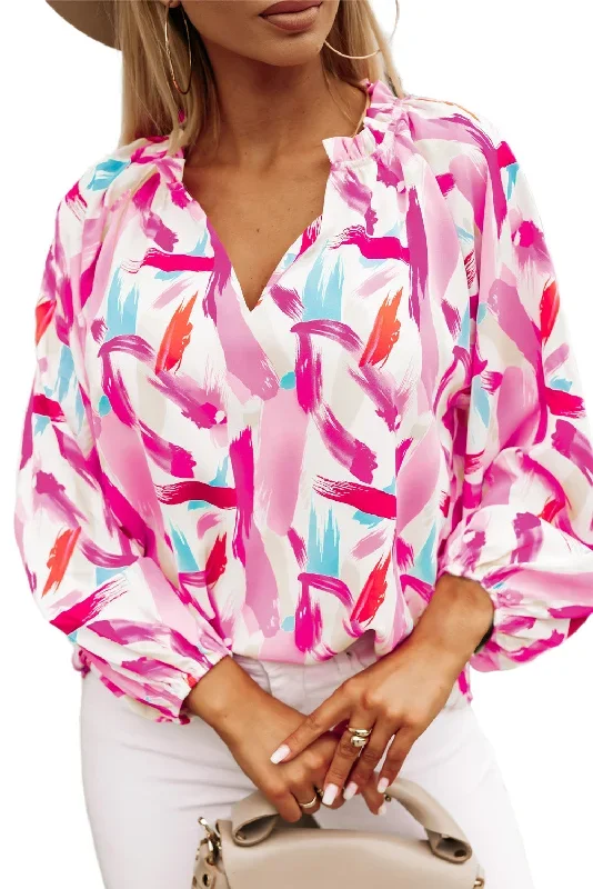 pink-abstract-brush-print-loose-fit-blouse