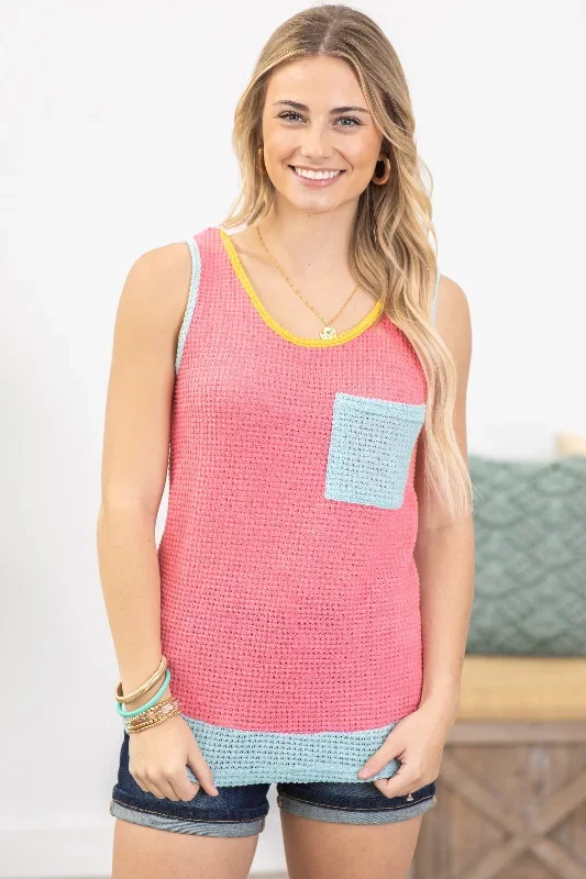 pink-colorblock-waffle-knit-top