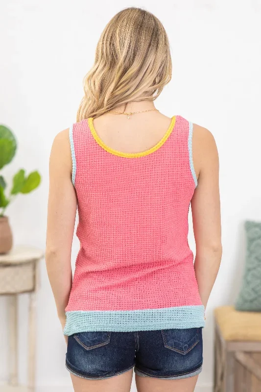 pink-colorblock-waffle-knit-top