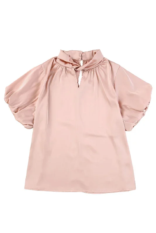 pink-twist-high-neck-puff-sleeve-satin-blouse