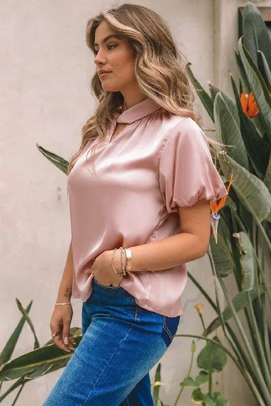 pink-twist-high-neck-puff-sleeve-satin-blouse