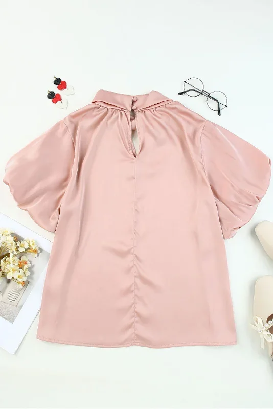 pink-twist-high-neck-puff-sleeve-satin-blouse