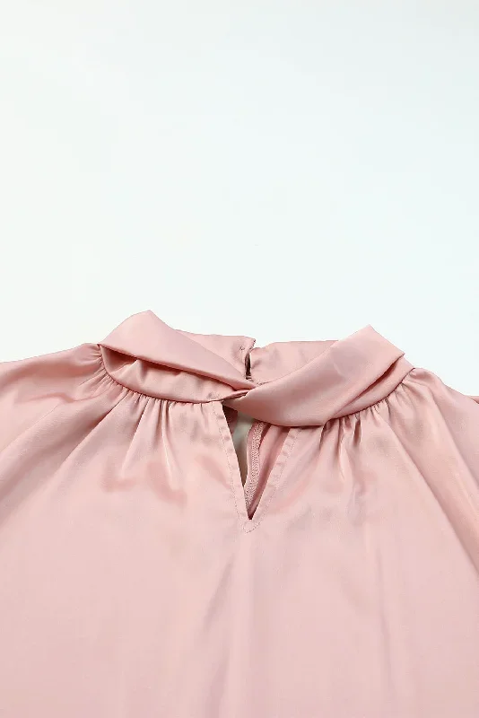 pink-twist-high-neck-puff-sleeve-satin-blouse