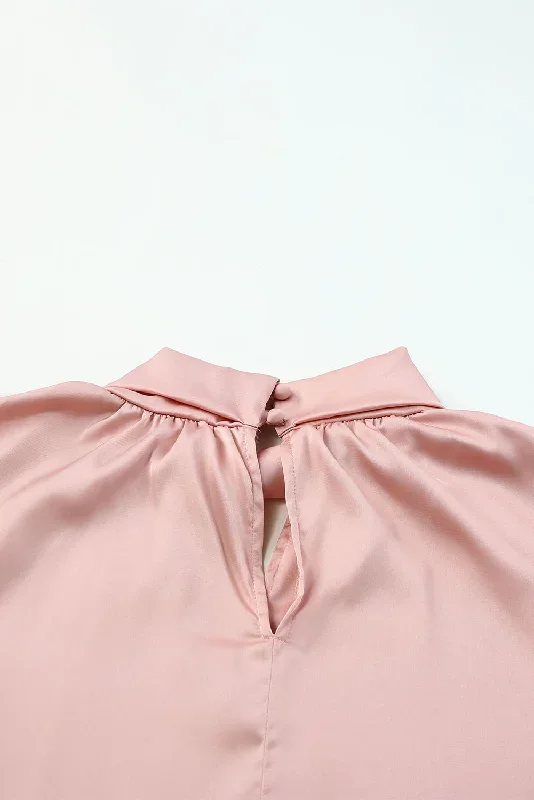 pink-twist-high-neck-puff-sleeve-satin-blouse