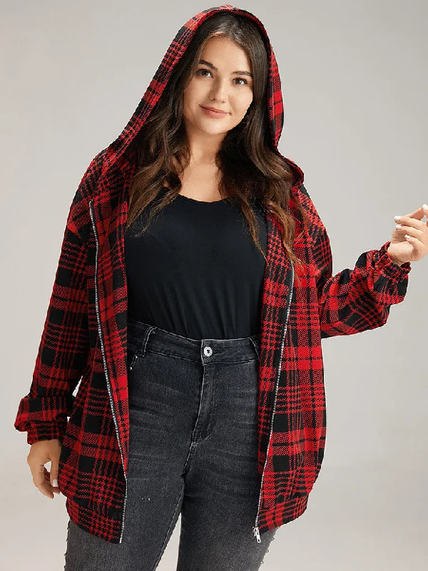 plaid-zipper-hooded-jacket