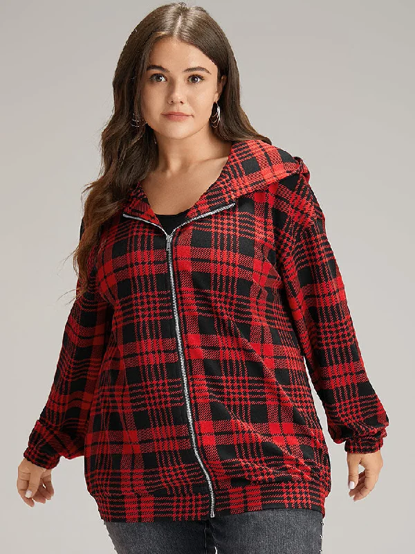 plaid-zipper-hooded-jacket