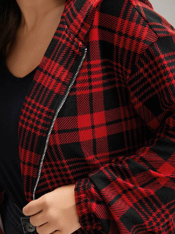 plaid-zipper-hooded-jacket