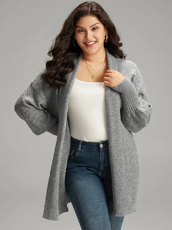 Plain Open Front Elastic Cuffs Cardigan