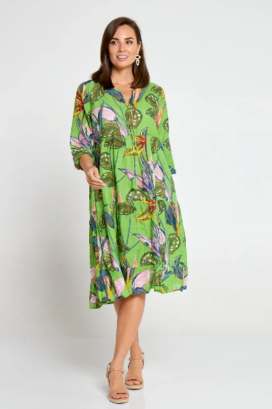 Rebecca Tie Neck Dress - Tropical Lime