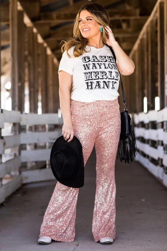 Rose Gold Sequin Flare Pants