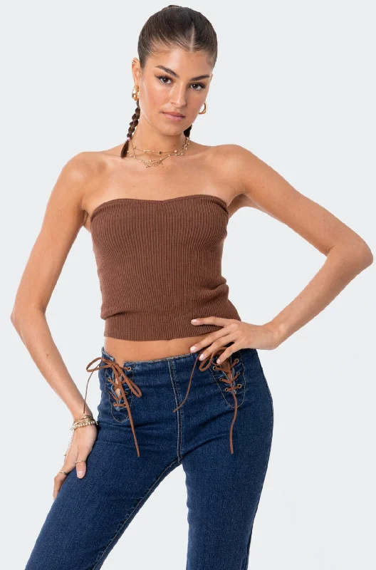 Knitted Sweetheart Strapless Top