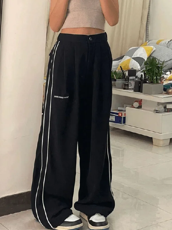 Side Piping Pleated Wide Leg Pants