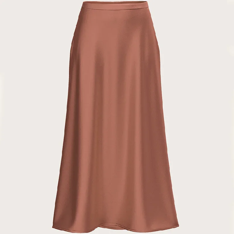 SATIN SILK MIDI-SKIRT IN ROSEWOOD