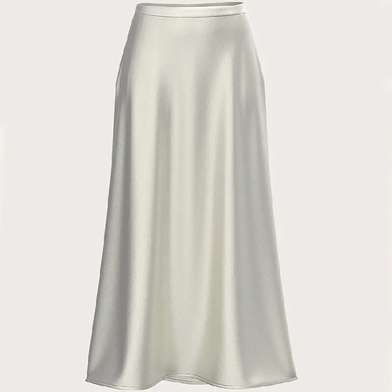 SATIN SILK MIDI-SKIRT IN WHITE