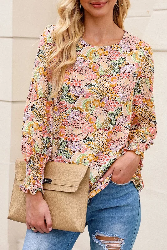 Sky Blue Puff Sleeve Floral Blouse