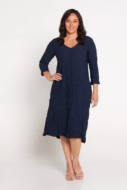 Sleeved Stella Dress - Navy