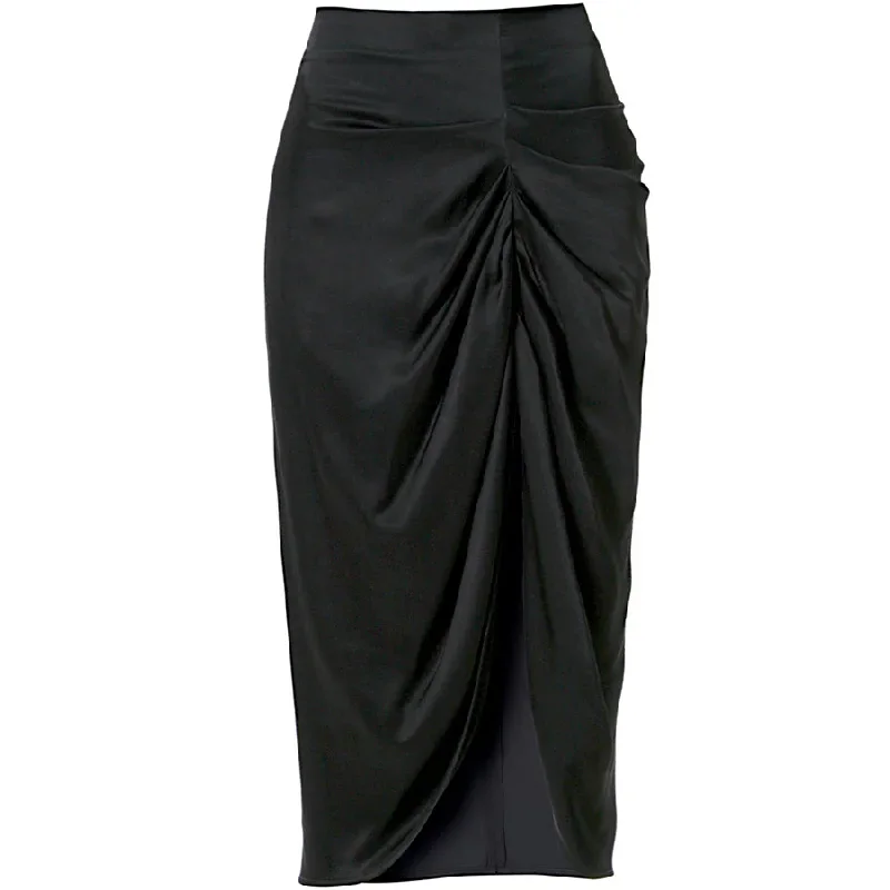 SLITTED MIDI-SKIRT "KATY" IN GLOSSY BLACK