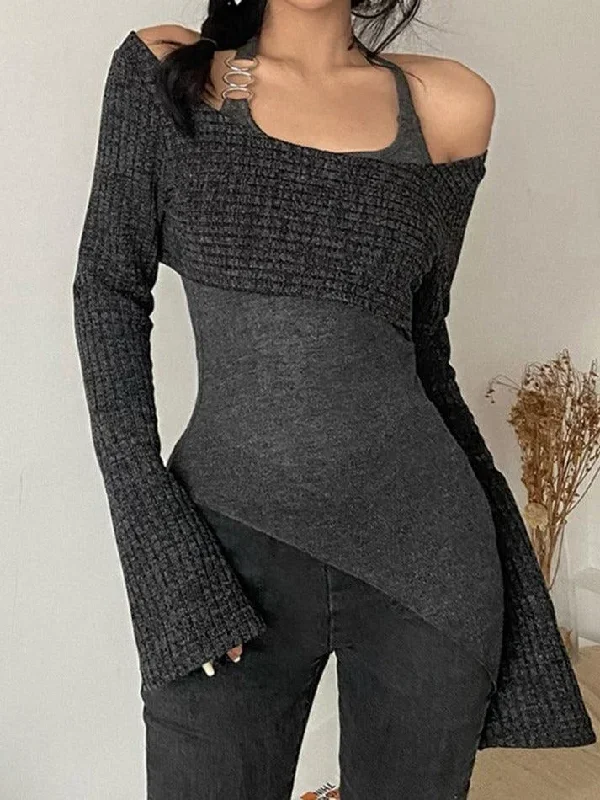 Solid Color Slim Halter Sweater