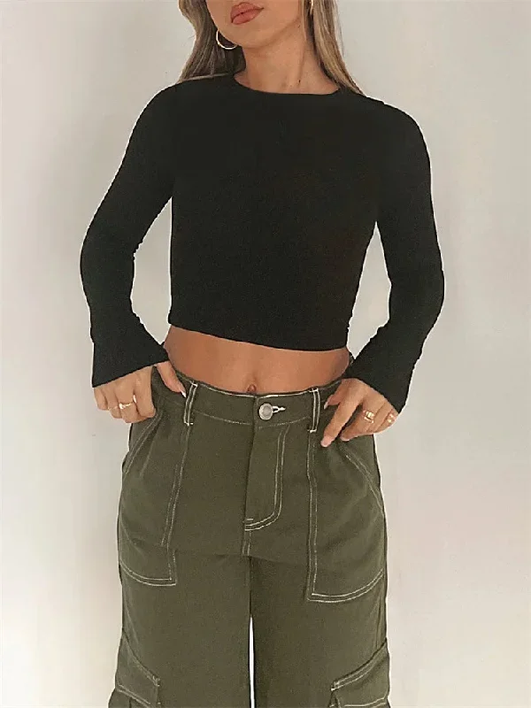 spring-fall-long-sleeve-exposed-navel-top-solid-slim-fit-pullover-backless-female-streetwear-base-tee