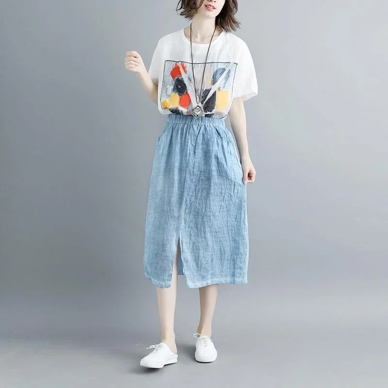 stylish-linen-knee-skirt-plus-size-casual-slit-literary-pockets-long-blue-skirt