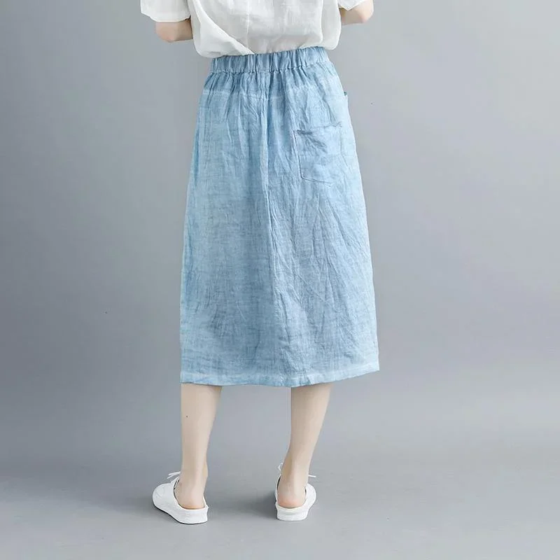 stylish-linen-knee-skirt-plus-size-casual-slit-literary-pockets-long-blue-skirt