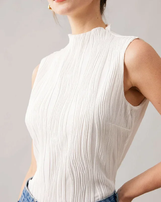 the-solid-mock-neck-water-ripple-textured-tank-top