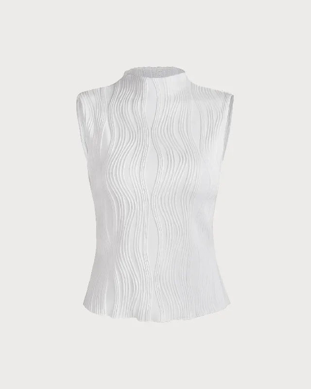 the-solid-mock-neck-water-ripple-textured-tank-top