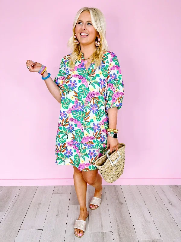 TOTALLY TROPICAL VNECK DRESS