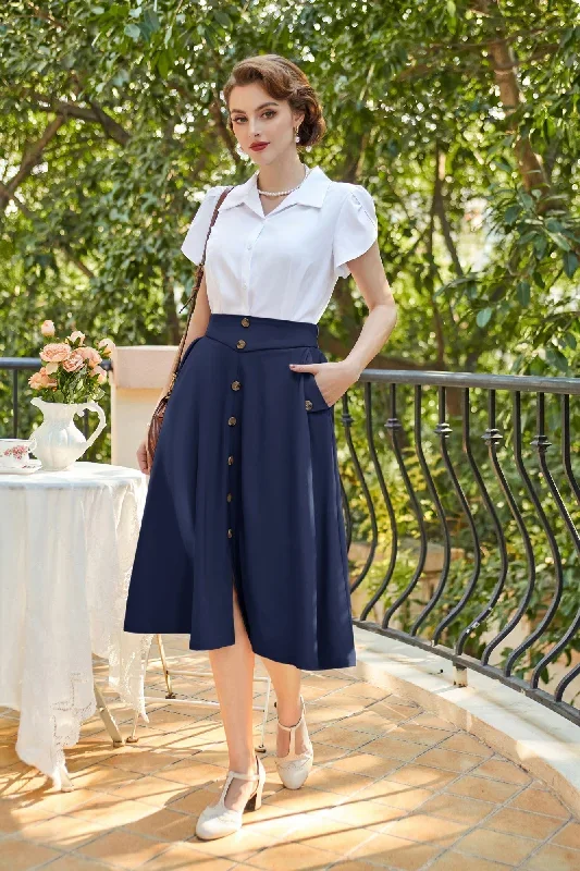 vintage-front-slit-swing-skirt-high-waist-buttons-decorated-skirt