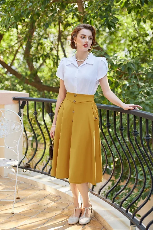 vintage-front-slit-swing-skirt-high-waist-buttons-decorated-skirt