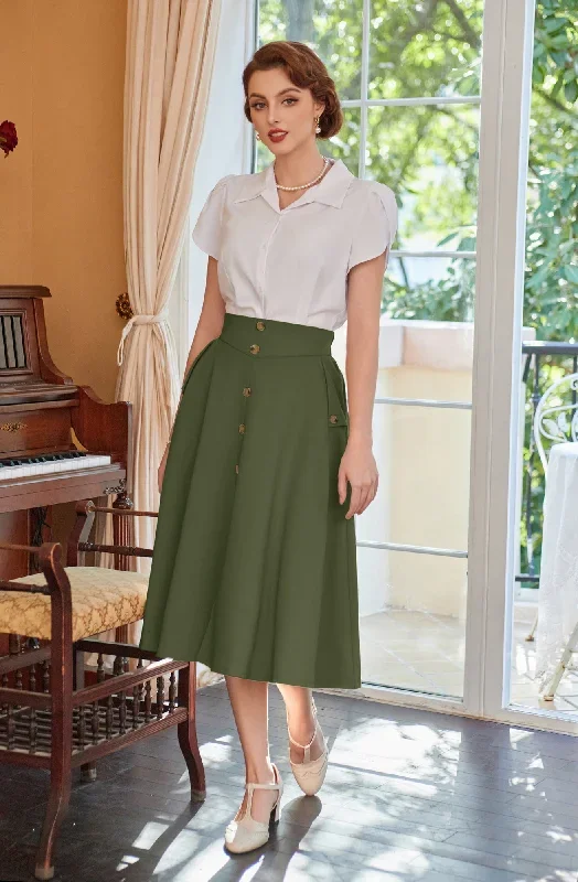 vintage-front-slit-swing-skirt-high-waist-buttons-decorated-skirt