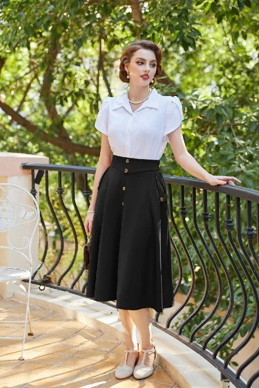 vintage-front-slit-swing-skirt-high-waist-buttons-decorated-skirt