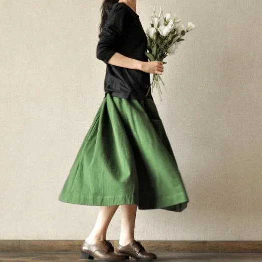 vintage-green-big-pockets-linen-skirts-high-quality-stylish-loose-fitting-skirt